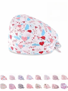 1 pieza Gorro de trabajo con estampado digital floral, animal y de corazón sobre base rosa, apto para médicos, enfermeras, salones de belleza, hospitales veterinarios y trabajadores de limpieza - Antibacteriano, antipolvo