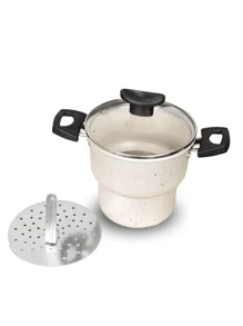 Non-Stick Teflon Couscous Pot With Glass Lid 14cm - Granito - Ver 3