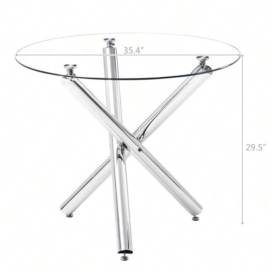 90*90*75cm Round Glass Dining Table Transparent Glass Table Leg Cross