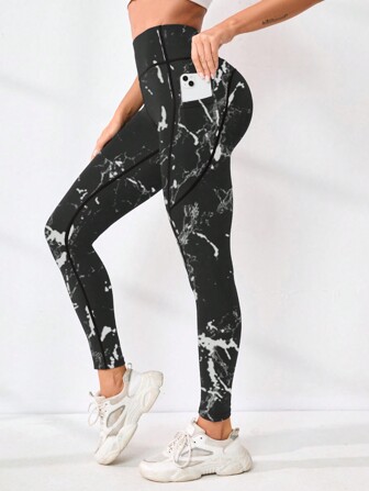 1pc Women High Waist Floral Print Yoga Pants, Side Pockets Slim Fit Workout Leggings, Floral Activewear