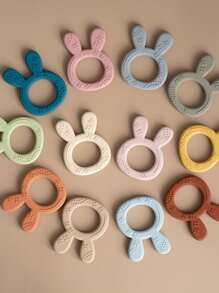 1pc Rabbit Teether Toy Baby Silicone Teether Ring Easy-To-Hold Soothing Sore Gums For Teething Chewing - Multicolor - View 3