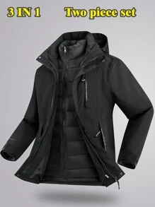 2pcs/Set Lining Winter Jacket Outdoor Windbreaker For Women, Detachable 3-In-1, Hiking Sports, Casual Couple Coats