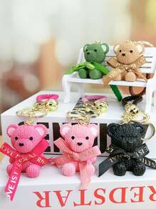 1pc Bow Tie Teddy Bear Keychain Pendant, Delicate & Cute Cartoon Car Key Chain, Suitable As Gift, Wallet, Backpack, Keyring And Bag Charm, Daily Use, Holiday & Birthday Gift - Multicolor - View 4