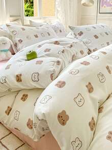 3/4 件恐龙印花羽绒被套套装（1 件羽绒被套 + 1/2 件枕套 + 1 件床单），卡通可爱儿童羽绒被套套装，卡通动物图案，适用于儿童房和宿舍，可机洗 - 彩色 - 查看 4
