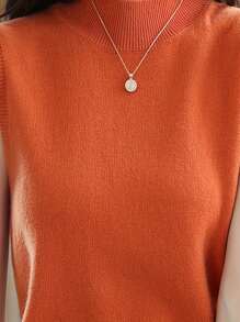 New Women's Knitted Undershirt Female Spring And Summer Slim Ladies Short Solid Color Versatile Half-High Neck Bottoming Sleeveless Tops - 深橙色 - 查看 4