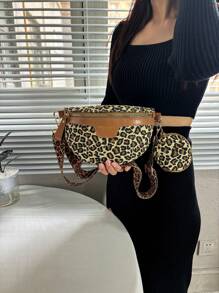 Chic Casual Leopard Print Shoulder Crossbody Bag Versatile With Mini Pouch Multi-Function Chest & Waist Bag For Travel Essential, Cheetah Print Bag For Women Leopard Comeback, New Fall Winter Tiger Print Bag For Women