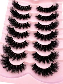 LYBCG 7Pairs Cosplay Manga Cat Eye Lashes Of Natural Cross Full False Eyelashes Thick Curling 8D Fluffy Eyelashes For Party Use Manga Eyelashes Travel Essentials - 濃密款 - 查看 3