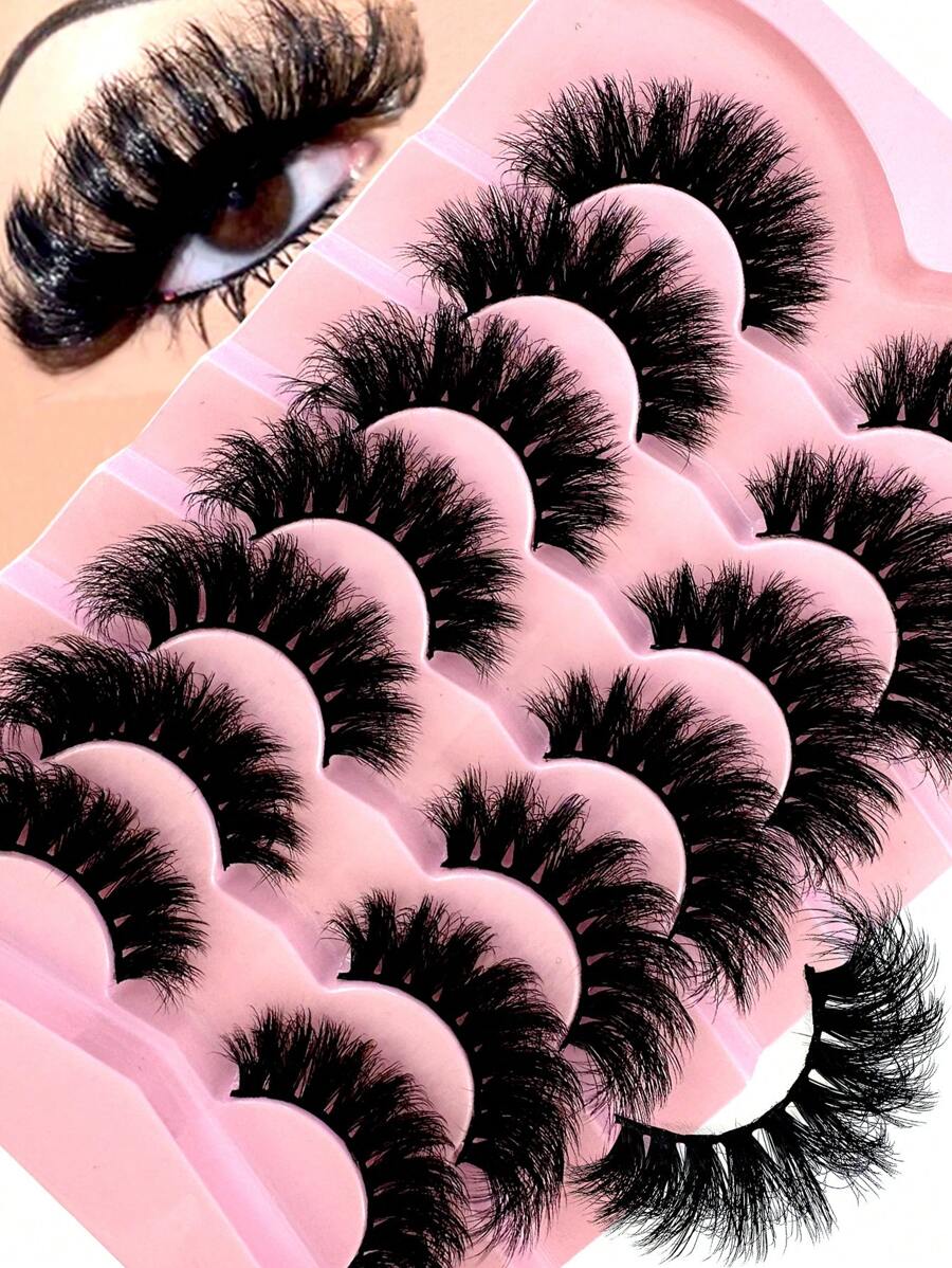 LYBCG 7Pairs Cosplay Manga Cat Eye Lashes Of Natural Cross Full False Eyelashes Thick Curling 8D Fluffy Eyelashes For Party Use Manga Eyelashes Travel Essentials - 濃密款 - 查看 1