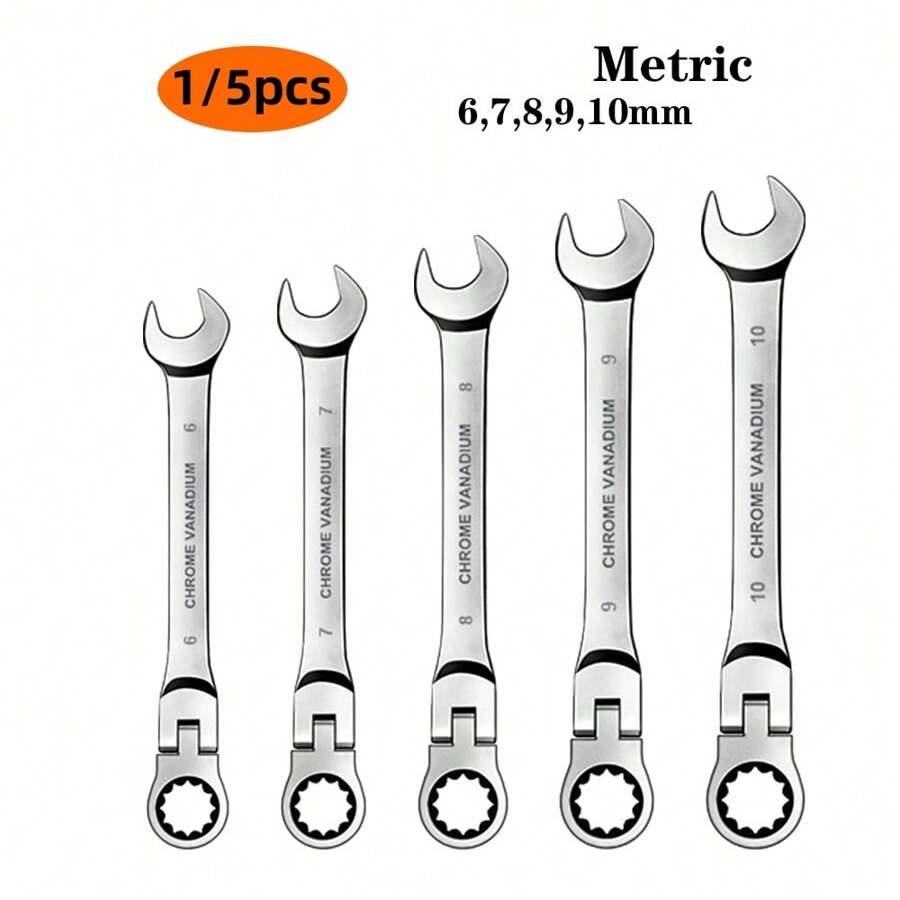 1 件/5 件弹性头棘轮扳手套装，公制，铬钒钢组合扳手扳手套件五金手动工具