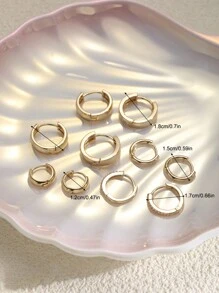 17KM 10pcs Zirconia Geometric Metal Hoop Earrings Set For Women, Suits For Vacation, Date, Daily, Wedding, Birthday, Christmas Gift - Yellow Gold - View 5