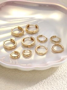 17KM 10pcs Zirconia Geometric Metal Hoop Earrings Set For Women, Suits For Vacation, Date, Daily, Wedding, Birthday, Christmas Gift - Yellow Gold - View 2