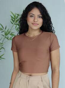 Kit 3 Cropped Women's Blouse Short Sleeve BabyLook Suplex Basic Casual - trắng - Xem 9