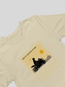 Men's T-Shirt Original Print Motocycle California Basic Knit 100% Cotton Short Sleeve Casual - 米色 - 查看 3