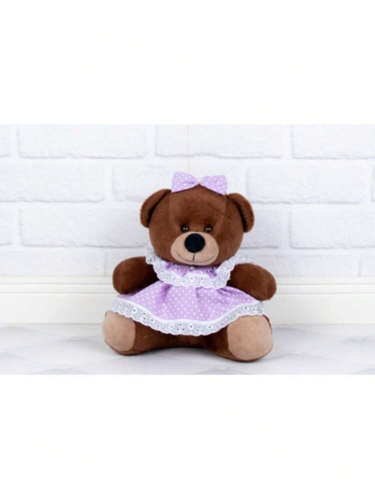 Brown Teddy Bear Plush Polka Dot Dress For Girls' Rooms 18 Cm - Ideal For Niches - POA LILAS - View 1