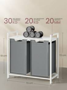 VASAGLE 洗衣篮，2格洗衣篮，拉出式和可拆卸洗衣袋，洗衣分类器，架子，金属框架，2 x 46升，73 x 33 x 72厘米，灰色家居浴室装饰浴室收纳夏季浴室配件家具