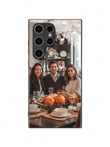 1pc Customized Thanksgiving Family/Couple/Child/Pet Photo High-Definition Glass Phone Case Compatible With Iphone 16 ProMax/Samsung S24 Ultra/Redmi//OnePlus And Other Models