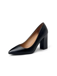 MEIZHIGE Women's Black Pointed Toe Chunky Heel Low Vamp Pumps, New For Spring/Autumn - Black - View 5