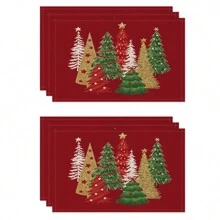 1 pièce/4 pièces/6 pièces Set de sets de table en lin de Noël avec des motifs de fête comme le sapin de Noël, le houx, le flocon de neige. Dessous de plat durables pour la table à manger, convenant pour la maison, le restaurant, la décoration de Noël