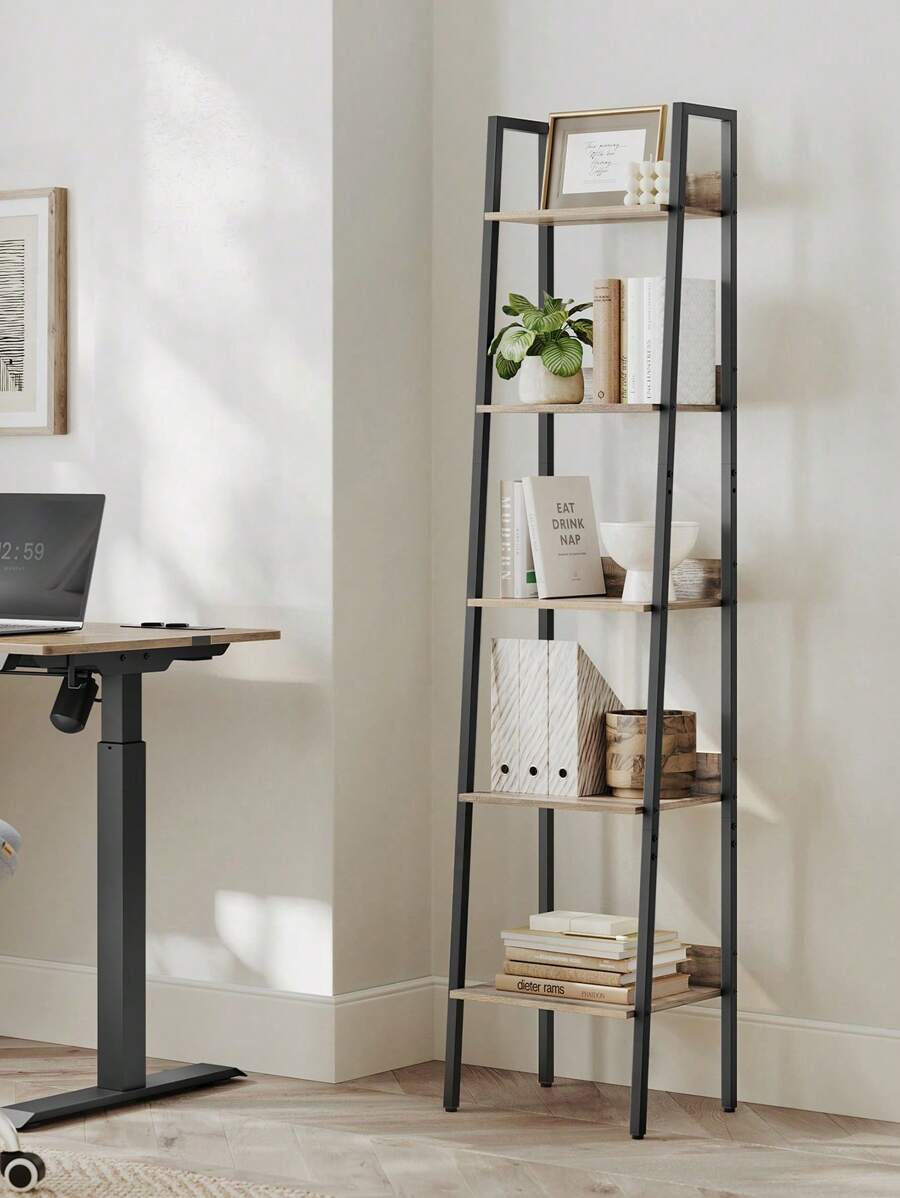 VASAGLE Ladder Shelf, 4-Tier Narrow Shelf, Bookshelf For Home Office, Living Room, Bedroom, Kitchen, Industrial, Rustic Brown And Ink Black - Chocolate Brown - View 1