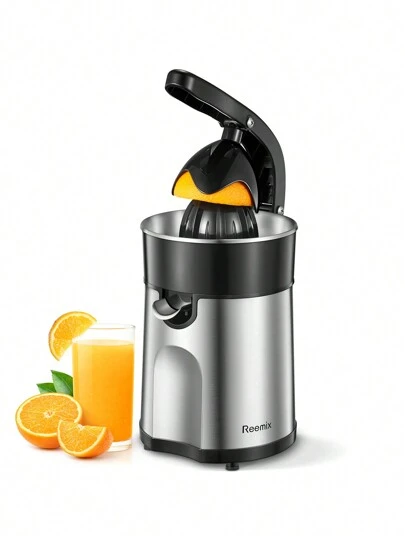 Electric Citrus Juicer, Easy Press Orange Juice Squeezer For Orange, Lemon, And Grapefruit, With Two Interchangeable Cones, Brushed Stainless Steel, Easy To Clean And Use