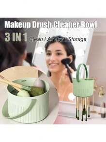 1pc Green Makeup Brush Cleaning Pad 3 In 1 Silicone Makeup Brush Cleaning Bowl With Brush Drying Rack Hanging Makeup Brush Cleaning Organizer Store And Air Dry