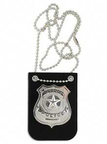 1pc Dress Up America Police Badge - Masquerade Dress Up Props,Pretend Play PD Badge With Chain & Belt Clip,Gold And Silver Police Costume,Police,Police Badge
