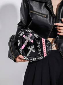 Y2K风格棺材造型单肩包，哥特朋克十字纹斜挎包，彩色迷你PU钱包手提包，适合万圣节、主题派对、音乐节。情人节，Y2K包，2000年代时尚风格，哥特朋克女包，万圣节包包，完美搭配万圣节服装，适合派对派对。