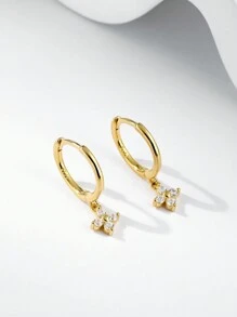 1 對優雅 S925 標準純銀氧化鋯幾何金耳環女士精美珠寶時尚禮物 - 金色 - 查看 6