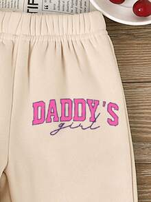 Bộ 2 món/Bộ áo nỉ dài tay in chữ thời trang cho bé gái và quần dài in chữ, Thu/Đông - Màu be - Xem 5