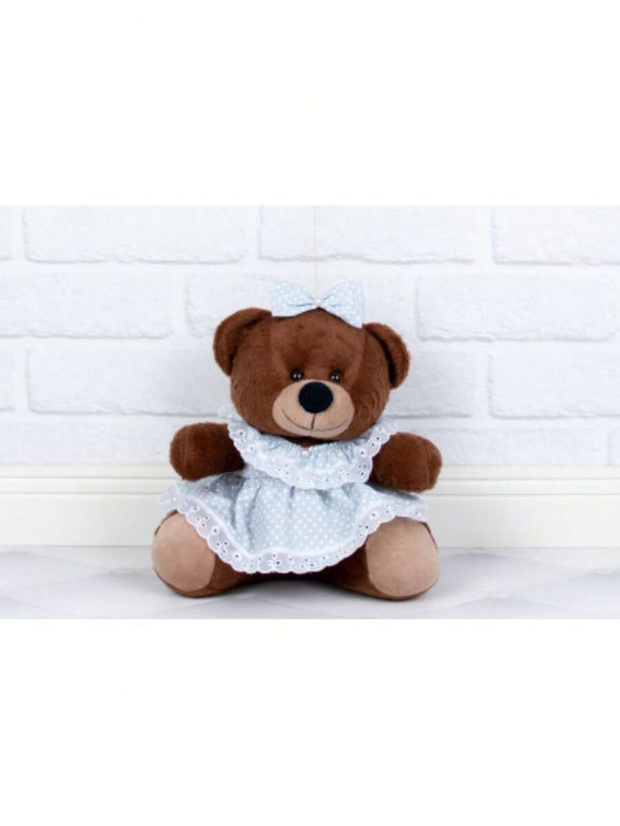 Brown Teddy Bear Plush Baby Polka Dot Dress 12 Cm - Ideal For Niches - 灰色圓點 - 查看 1