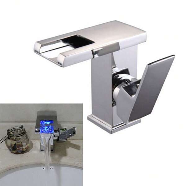 WUPYI WUPYI RGB Wasserhahn Bad Wasserfall Waschbecken  mit Licht LED Waschtisch Armatur Mit Beleuchtung