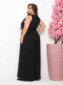 Women's Tailored Jumpsuit, Pantaloons, Belt, Premium Line - màu đen - Xem 3