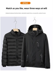 2pcs/Set Lining Winter Jacket Outdoor Windbreaker For Women, Detachable 3-In-1, Hiking Sports, Casual Couple Coats