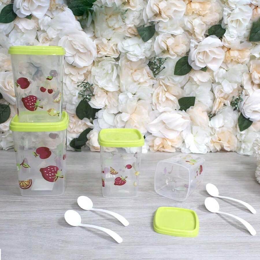 CASAMAX WL 4 piezas. Recipiente de plástico con tapa 900, 700, 400, 300 ml / incluye 4 cucharitas / SE ENVÍA COLOR AL AZAR - Multicolor - Ver 1