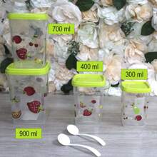 CASAMAX WL 4 piezas. Recipiente de plástico con tapa 900, 700, 400, 300 ml / incluye 4 cucharitas / SE ENVÍA COLOR AL AZAR - Multicolor - Ver 2