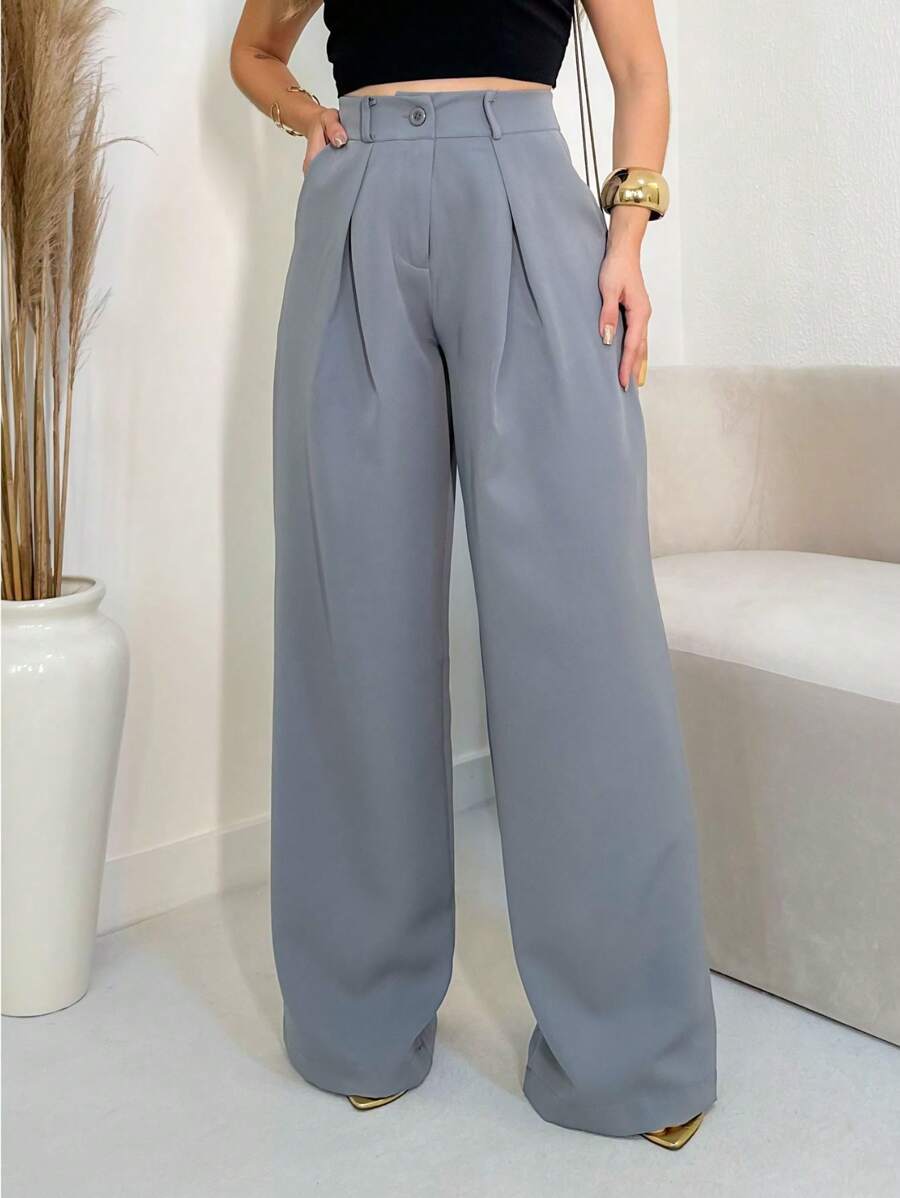 YING ZI Dehors Mode Formal Tailored Wide Leg Trousers - 灰色 - 查看 1