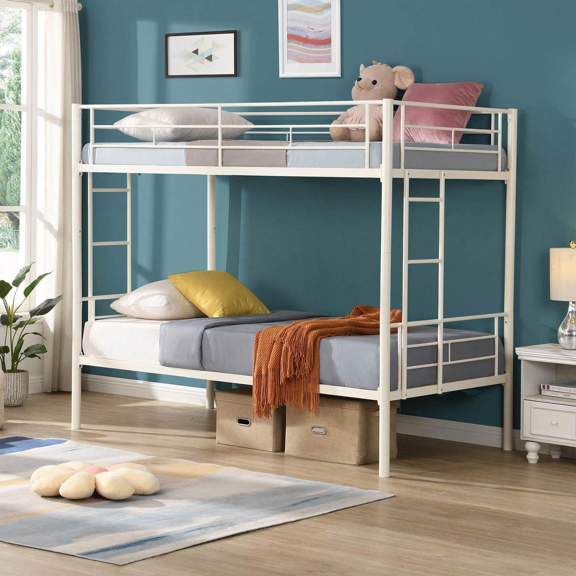 FUNIDEE FUNIDEE Twin Over Twin Metal Bunk Bed, Metal Bed Frame With