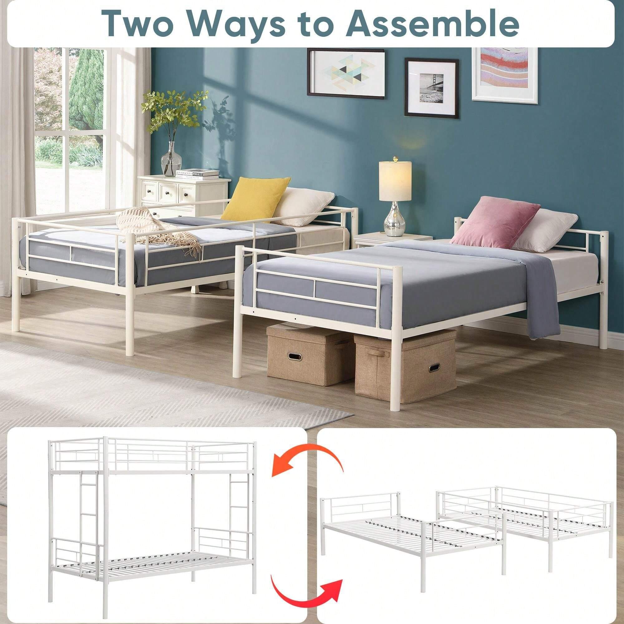 FUNIDEE FUNIDEE Twin Over Twin Metal Bunk Bed, Metal Bed Frame With