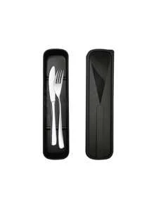 1pc Portable Cutlery Storage Box, Black PP Flatware Box For Outdoor,Kitchen,Christmas Gift,School Supplies
