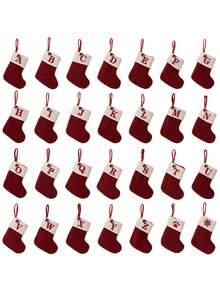 24pcs Knitted Christmas Stockings With Embroidered Letters, Red, Christmas Tree Decorations - Red Letter Socks - View 9