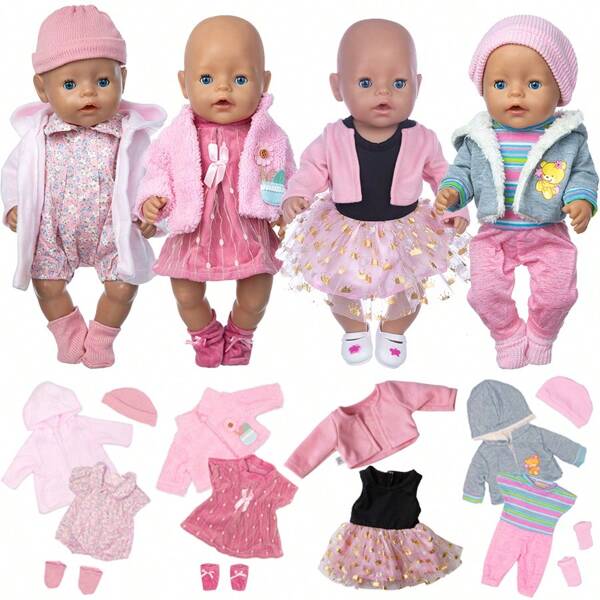 Juego de 5 piezas de ropa y accesorios de muñeca de 16-18 pulgadas, en tonos rosas para otoño/invierno