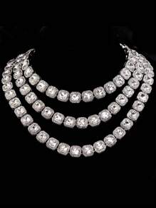 1 Piece Square Tennis Chain Rectangular Cubic Zirconia Necklace - Hip Hop Jewelry For Men And Women - Gift Box Included, Stylish Accessory For Everyday Wear