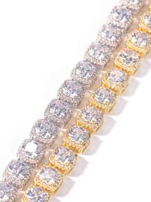 1 Piece Square Tennis Chain Rectangular Cubic Zirconia Necklace - Hip Hop Jewelry For Men And Women - Gift Box Included, Stylish Accessory For Everyday Wear