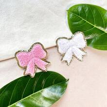 10 件可爱蝴蝶结装饰雪尼尔贴布，刺绣贴花，适用于 DIY 服装、背包、鞋子 - 熨烫设计 - 白色 - 查看 1