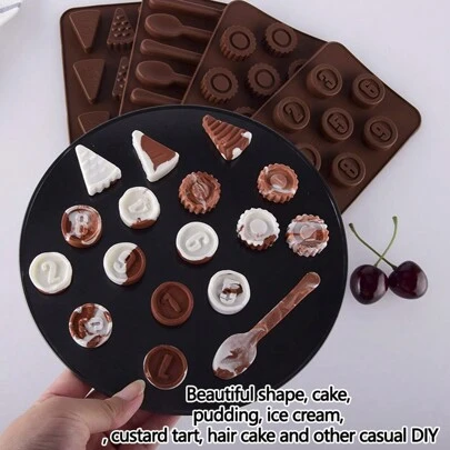 1pc Silicone Chocolate Mold With Various Patterns, Sunflower, Number, Spoon Shape, Suitable For Fondant Modeling