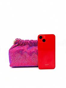 最新女士水钻褶皱包/晚装钱包/水晶手包，适用于婚礼新娘派对和舞会活动，斜挎包水钻钻石晚宴包，送给她的圣诞礼物 - 玫紅色 - 查看 6