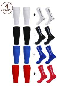 2 Pairs Leg Warmers + 2 Pairs Leg Sleeves, Men Sports Leg Warmers Set, Football, Basketball, Breathable Moisture-Wicking, For Gym