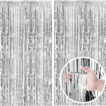 1-10 Pieces Set Of Multi Colored Optional 79 * 39in Silver Foil Tassel Background Curtains, Metal Wire Ribbon Birthday Party Decoration, Halloween Party Decoration, Wedding Party Decoration, Bachelor Party Decoration, Christmas Party Decoration, Etc. Tassel Background Decoration Is Suitable For Graduation, Baby Party, Gender Reveal, Disco Party, Birthday Party, Mother's Day, Father's Day, Easter, Bachelor's Party And Other Background Decorations