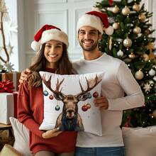 1 件 17.7*17.7 英寸（45*45 厘米）冬季圣诞驯鹿图案装饰枕套（单面印花），适用于家庭、沙发、卧室、汽车装饰，毛绒天鹅绒，不含枕芯 - 馴鹿A - 查看 10