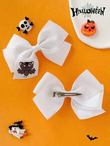 2 chiếc hộp đựng 4 inch phụ kiện tóc Halloween nơ tóc cho bé gái nơ tóc thời trang cho bé gái kèm kẹp cho lễ hội Halloween tiệc trường học - A - Xem 11